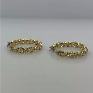 Diamond Woven Hoop Earrings Sterling 14kt Plated